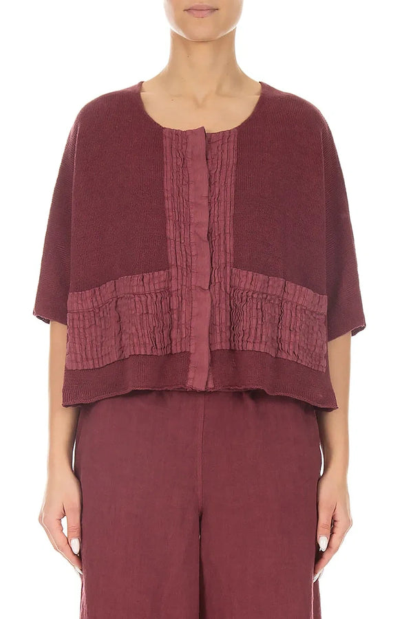 Pintuck Front Antique Ruby Linen Cardigan 1