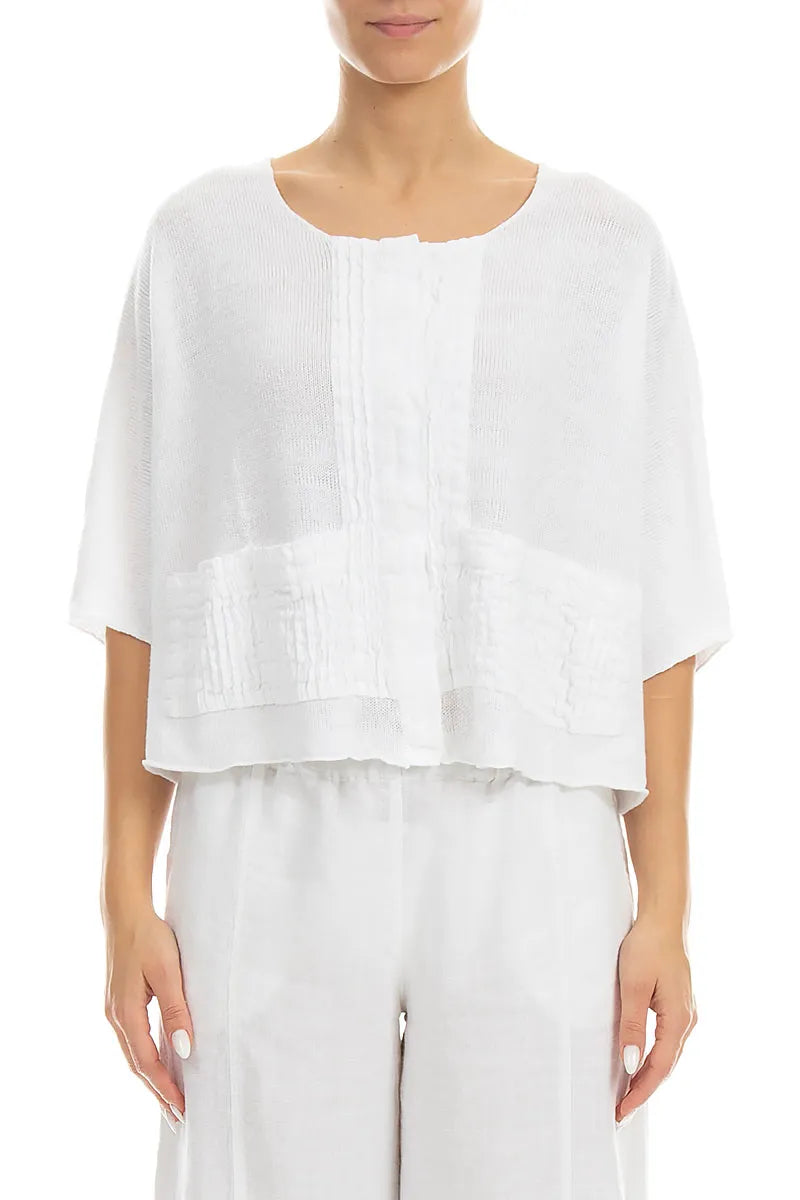 Pintuck Front White Linen Cardigan 1