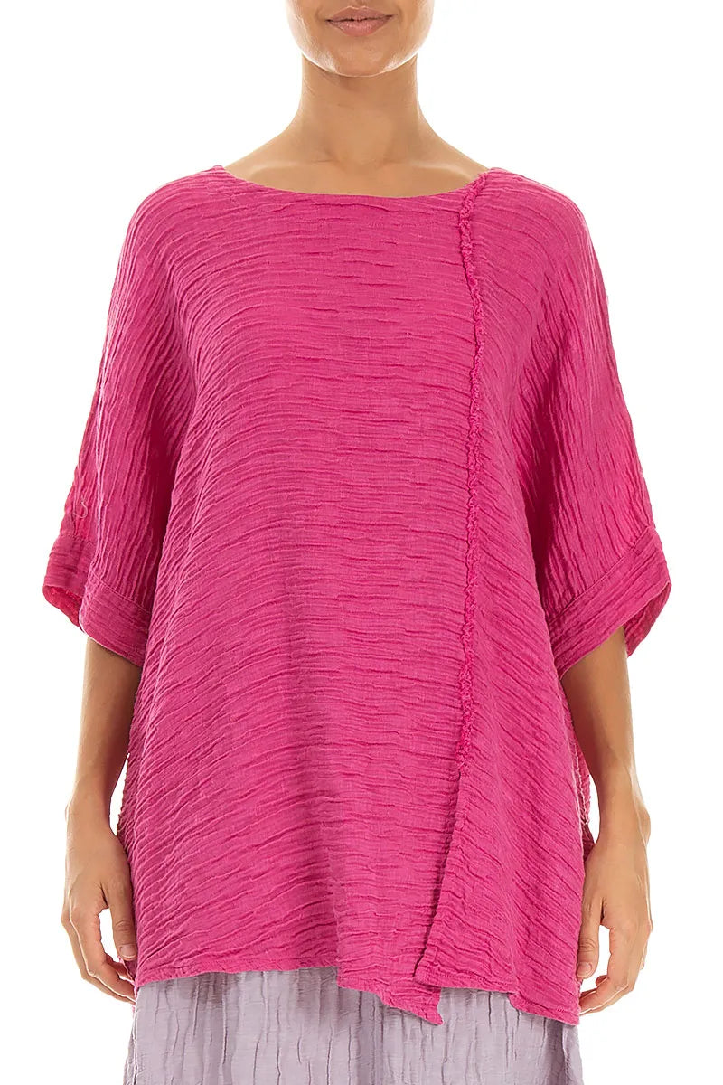 Raw Seam Crinkled Fuchsia Silk Blouse 1