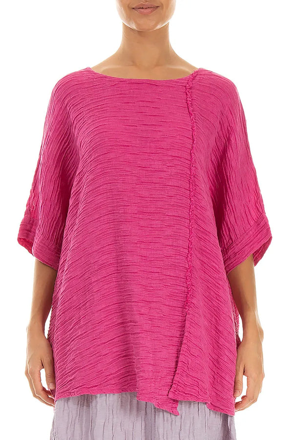 Raw Seam Crinkled Fuchsia Silk Blouse 1