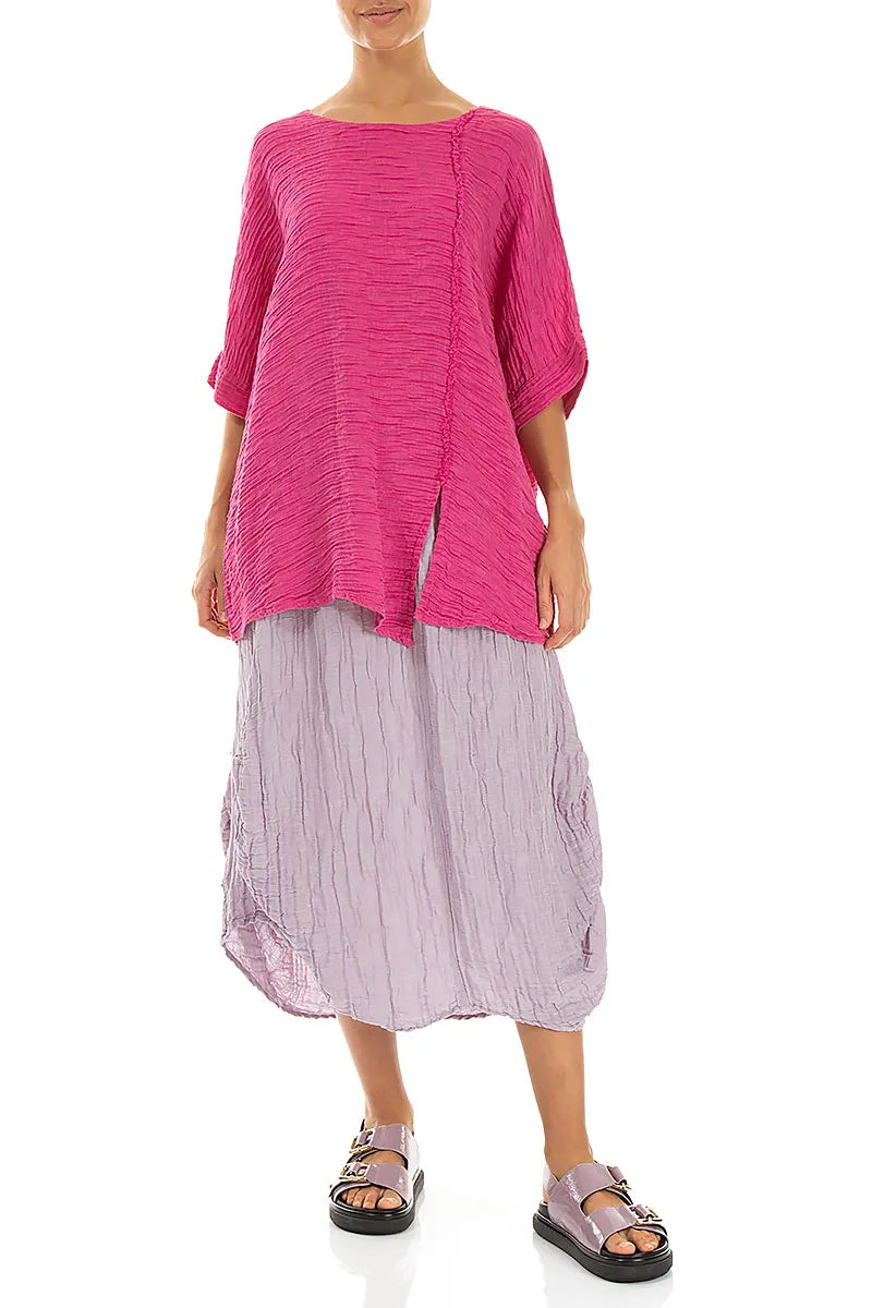Raw Seam Crinkled Fuchsia Silk Blouse 4