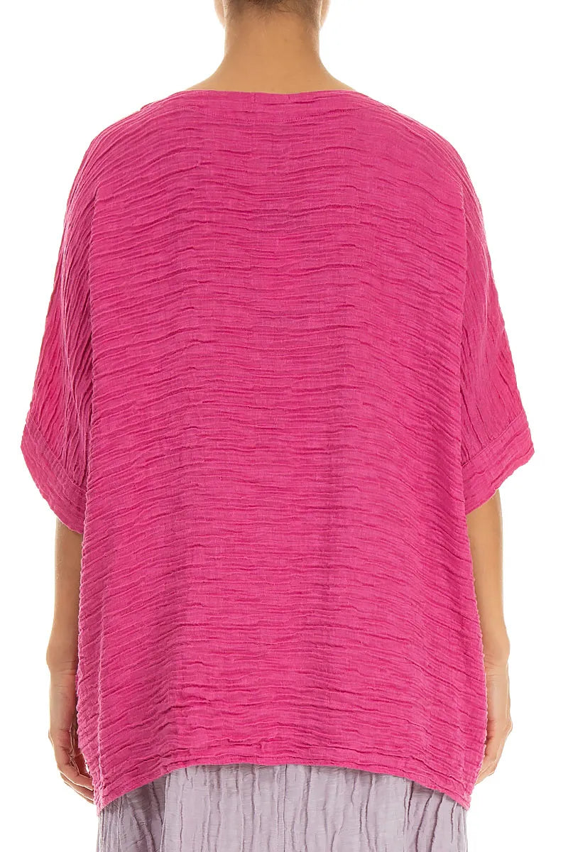 Raw Seam Crinkled Fuchsia Silk Blouse 2