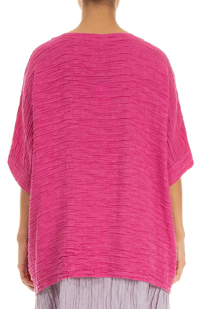Raw Seam Crinkled Fuchsia Silk Blouse 2