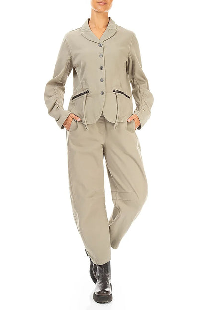 Relaxed Barrel Olive Grey Stretch Cotton Trousers 4