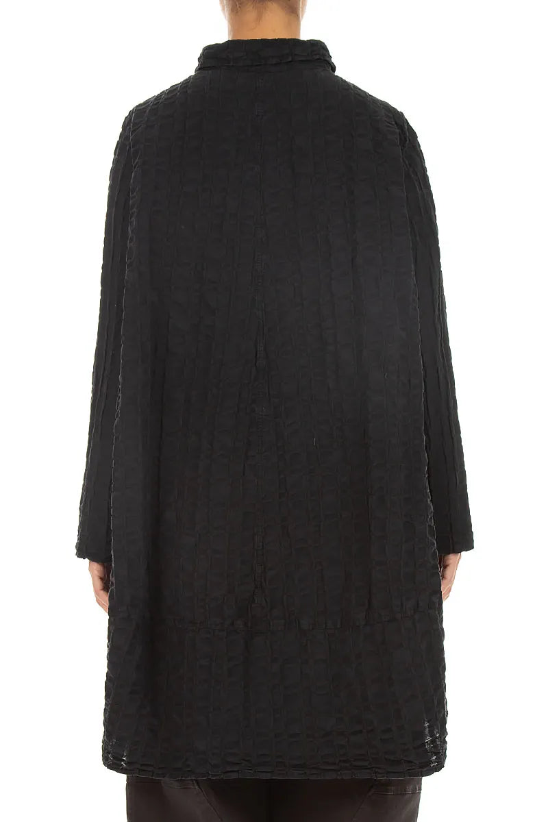 Relaxed Black Checkered Linen Cotton Jacket 2