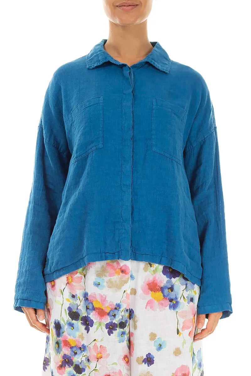 Relaxed Cobalt Gauze Linen Shirt 1