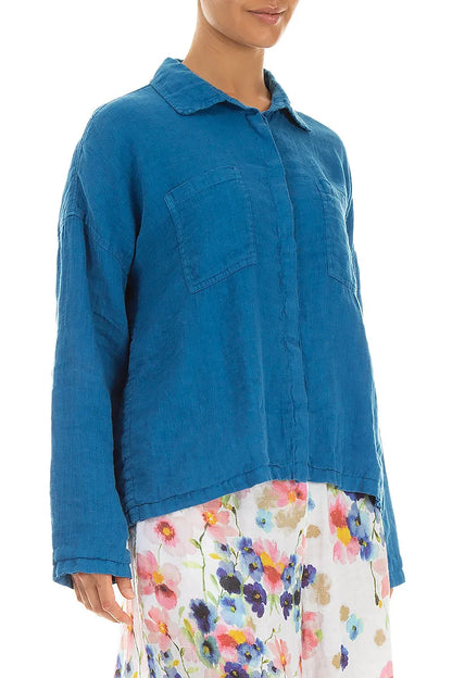 Relaxed Cobalt Gauze Linen Shirt 3