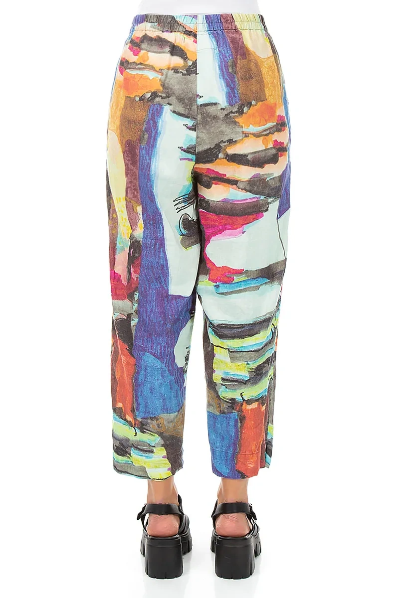 Relaxed Taper Abstract Linen Trousers 2