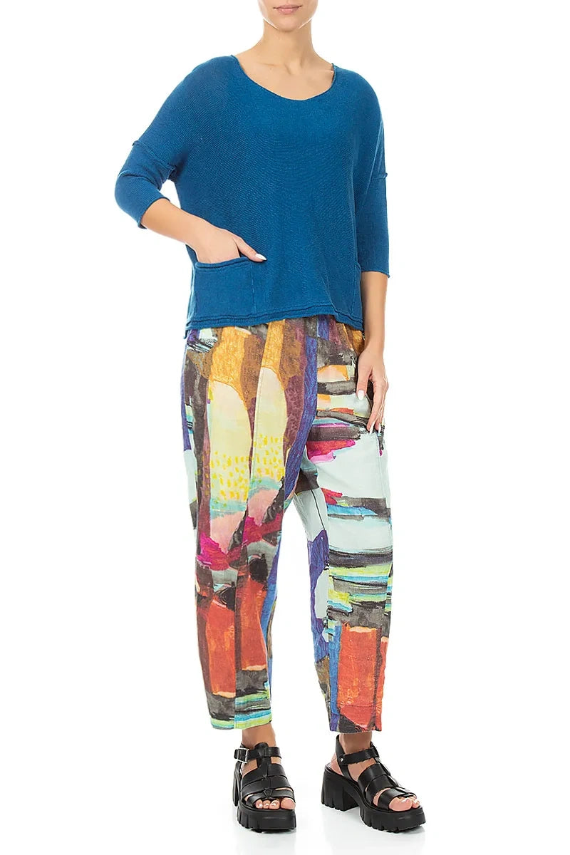 Relaxed Taper Abstract Linen Trousers 4