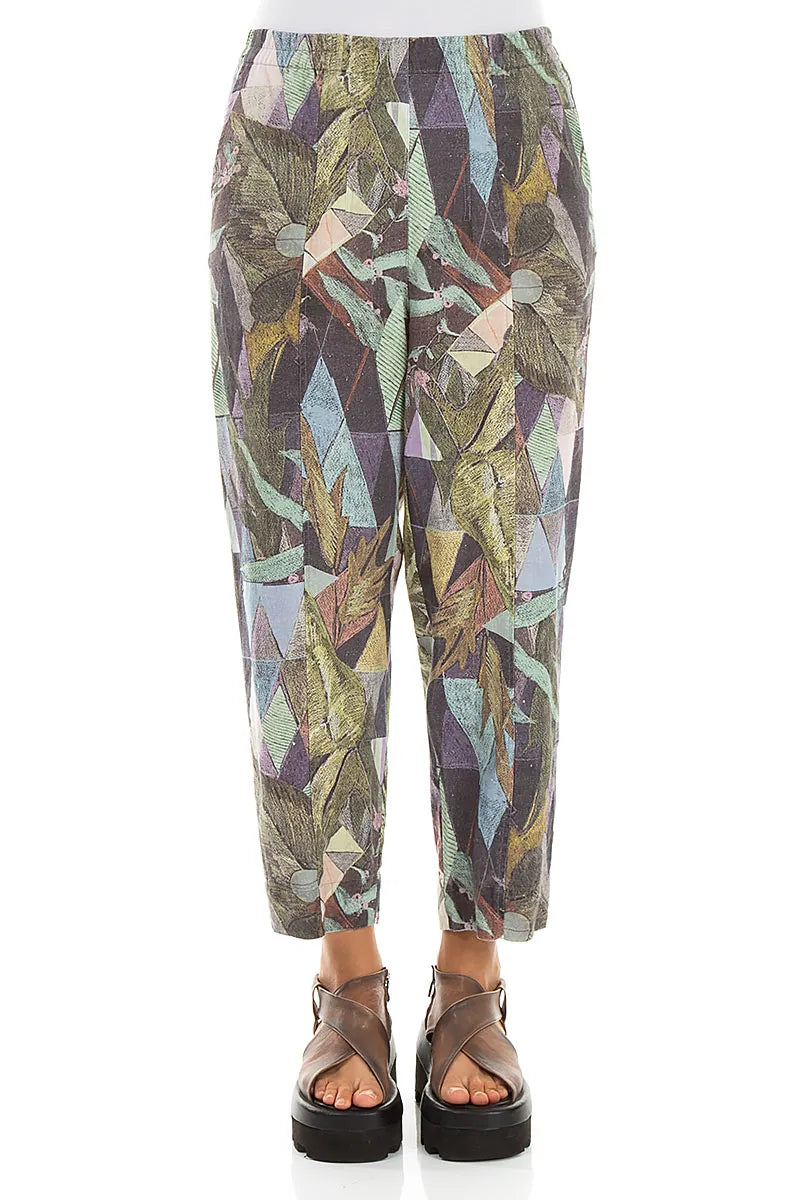 Relaxed Taper Art Mosaic Linen Trousers 1