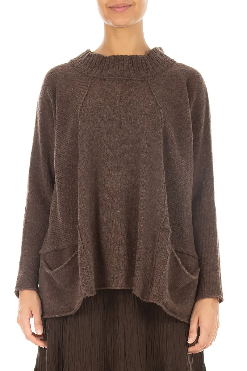 Ribbed Neck Brown Wool Sweater 1