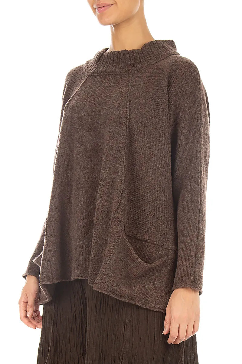 Ribbed Neck Brown Wool Sweater 3
