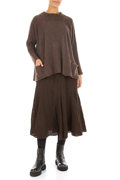 Ribbed Neck Brown Wool Sweater 4