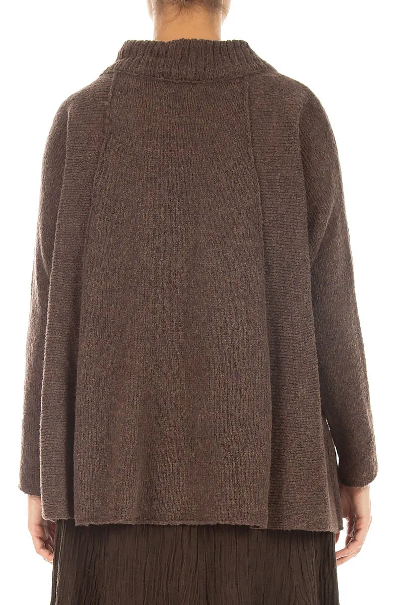 Ribbed Neck Brown Wool Sweater 2