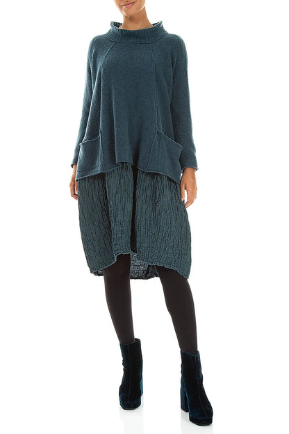 Pull en laine bleu sarcelle à col côtelé