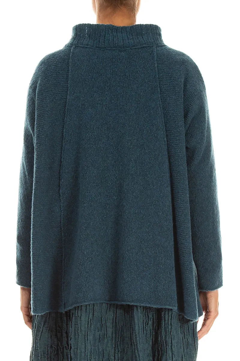 Ribbed Neck Teal Wool Sweater 2