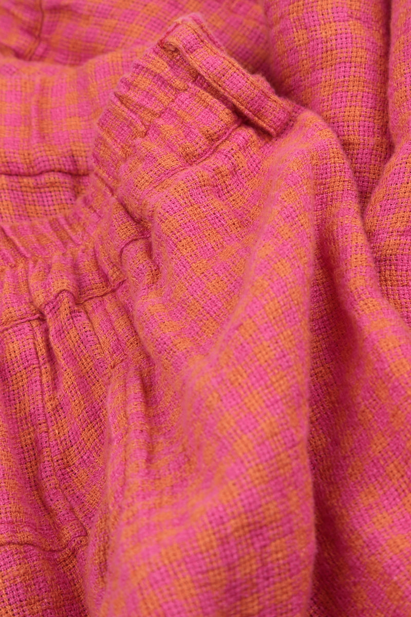 Roll Up Pink Orange Check Linen Trousers 5