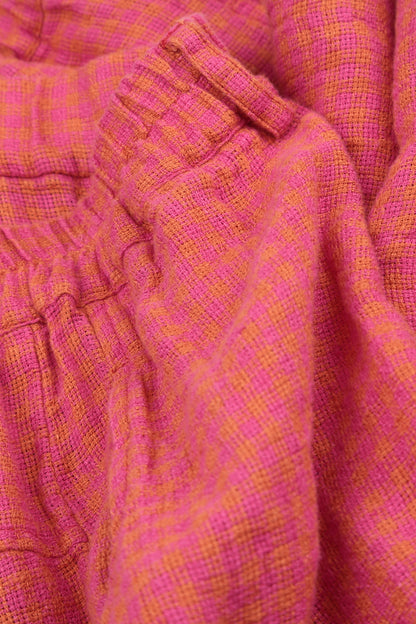Roll Up Pink Orange Check Linen Trousers 5