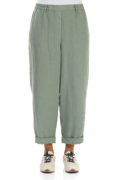 Roll Up Sage Linen Trousers 1
