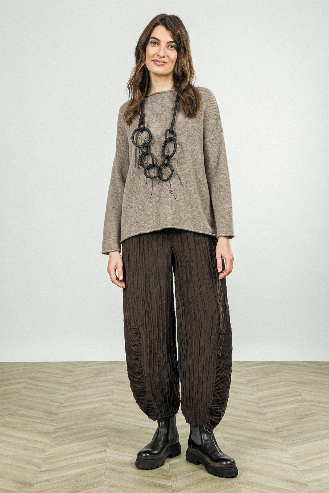 Rolled Edge Beige Cashmere Sweater 1