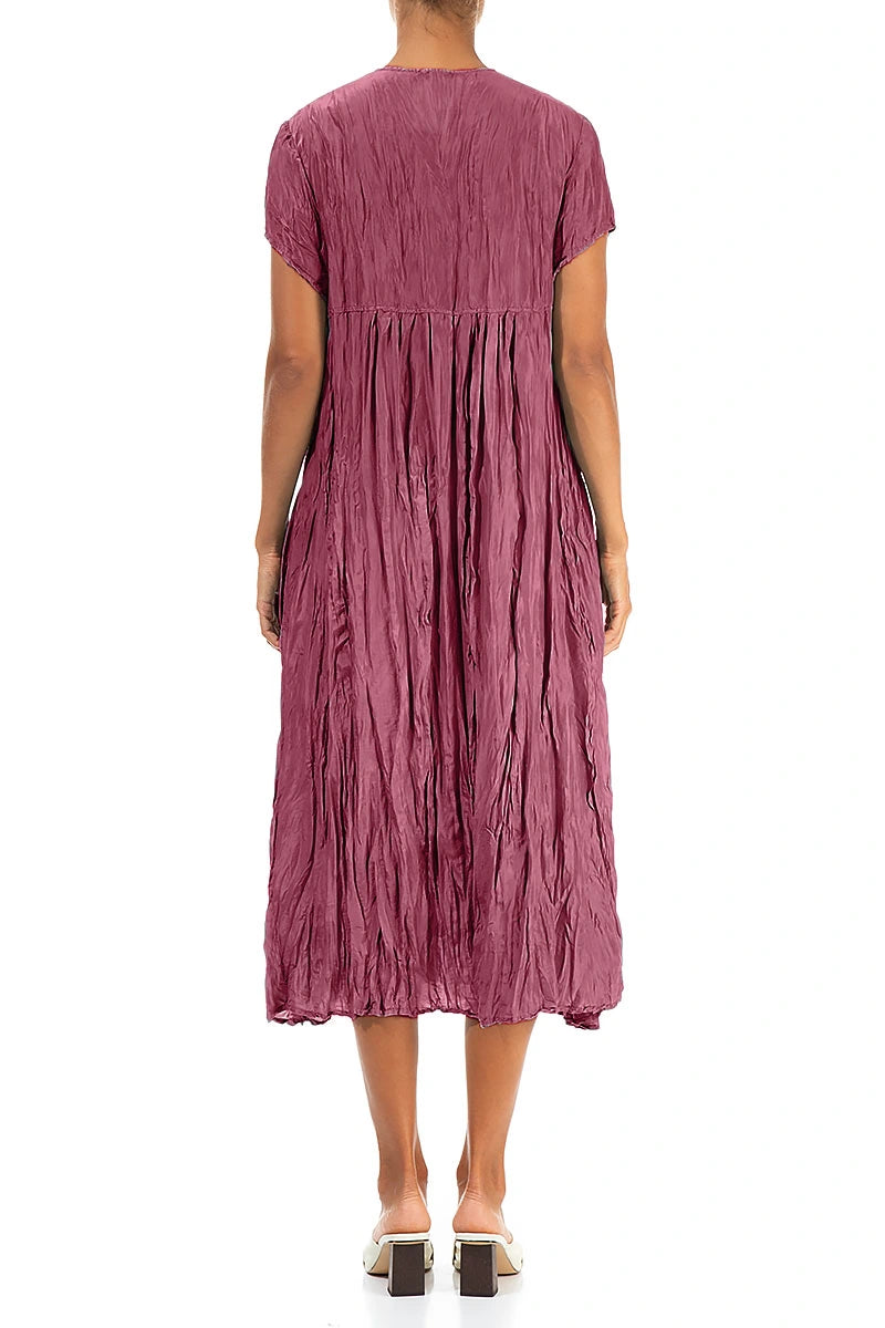 Romantic Antique Ruby Crumpled Pure Silk Dress 2