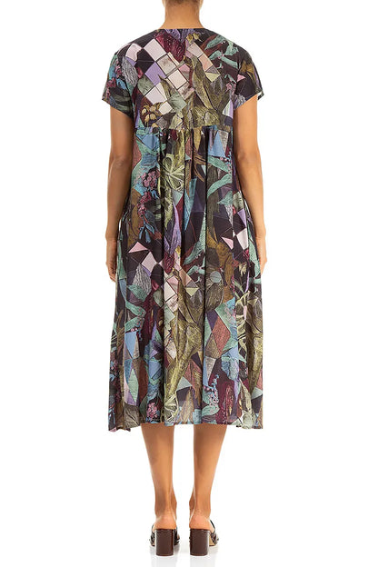 Romantic Art Mosaic Silk Bamboo Midi Dress 3