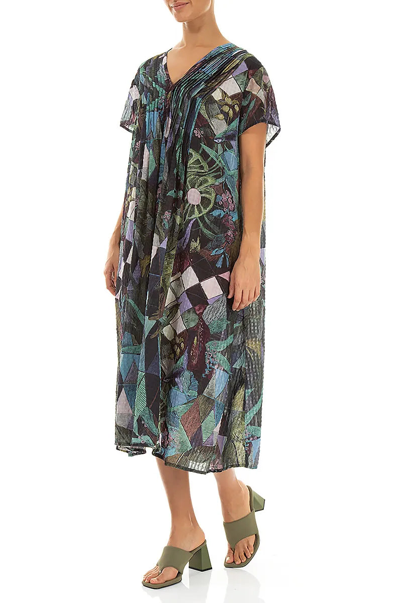 Romantic Art Mosaic Textured Silk Midi Dress 3