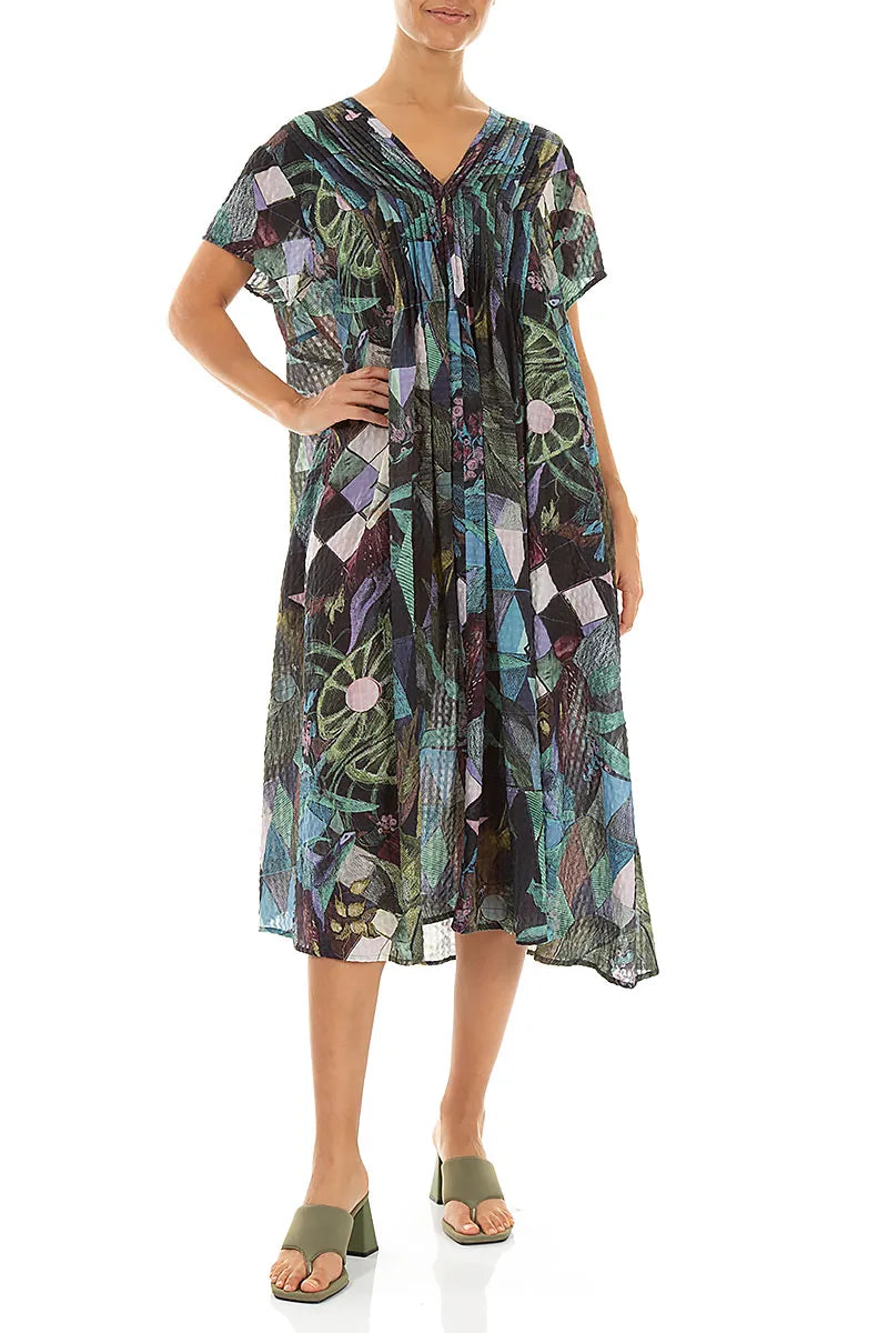 Romantic Art Mosaic Textured Silk Midi Dress 4
