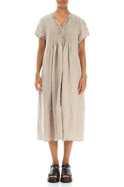 Romantic Beige Midi Linen Dress 1