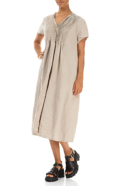 Romantic Beige Midi Linen Dress 4