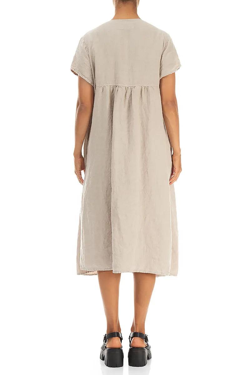 Romantic Beige Midi Linen Dress 2