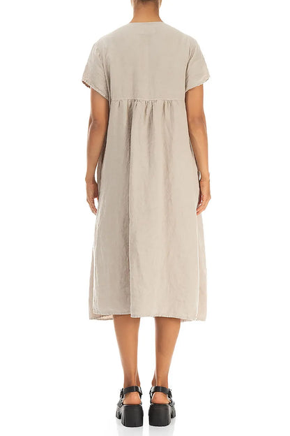 Romantic Beige Midi Linen Dress 2