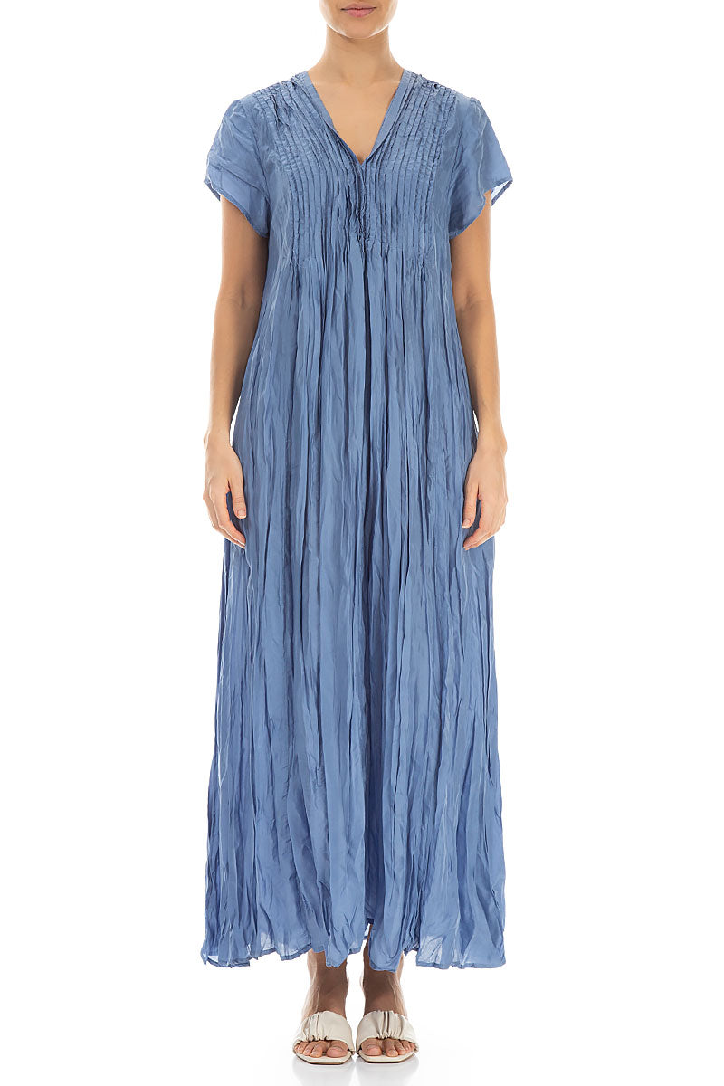 Romantic Blue Nova Crumpled Maxi Pure Silk Dress 1