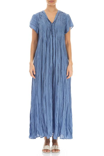 Romantic Blue Nova Crumpled Maxi Pure Silk Dress 1