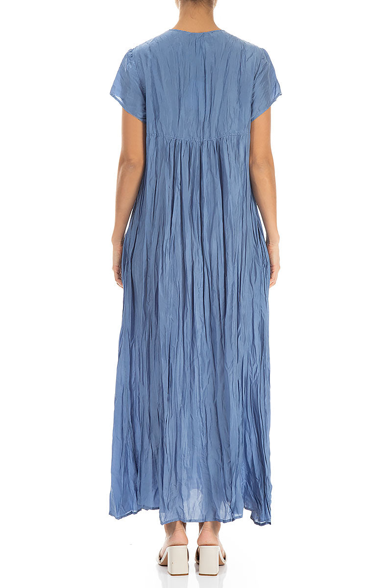 Romantic Blue Nova Crumpled Maxi Pure Silk Dress 2