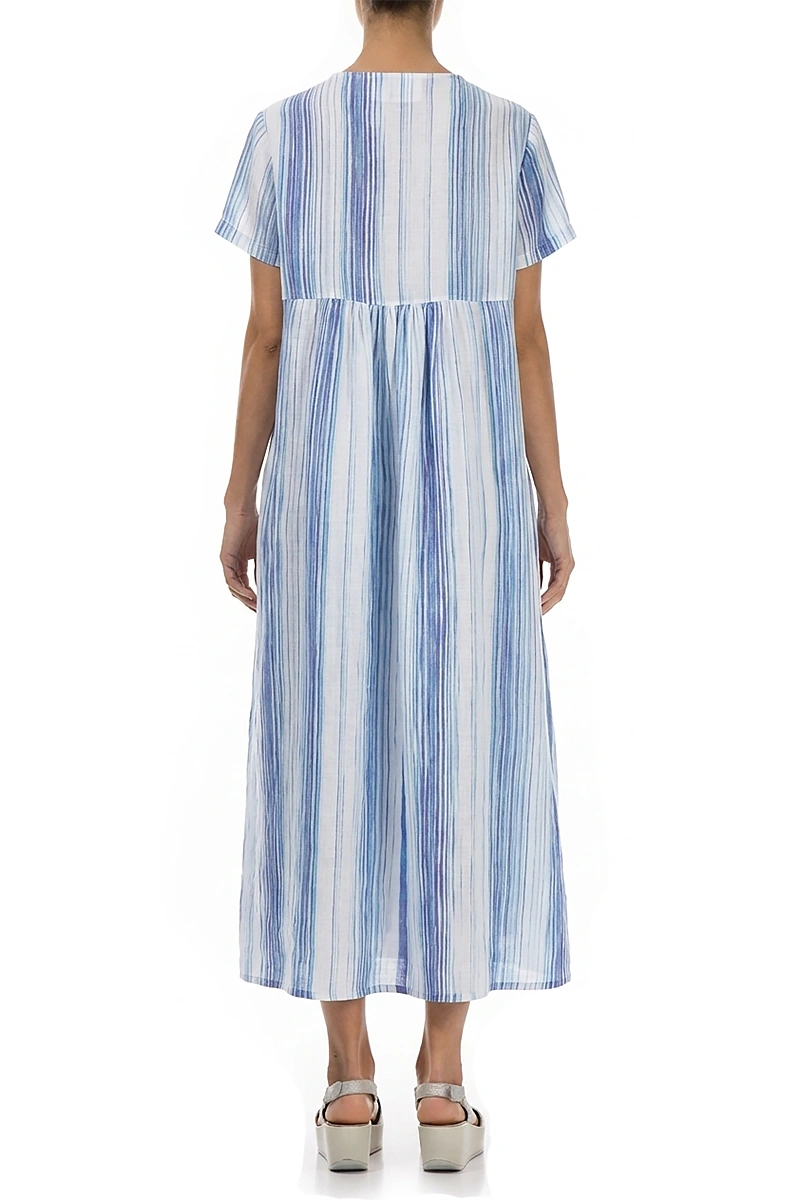Romantic Blue Wash Stripe Linen Dress 2