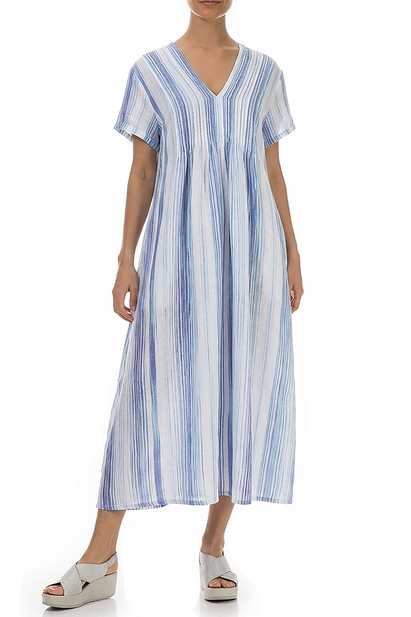 Romantic Blue Wash Stripe Linen Dress 3