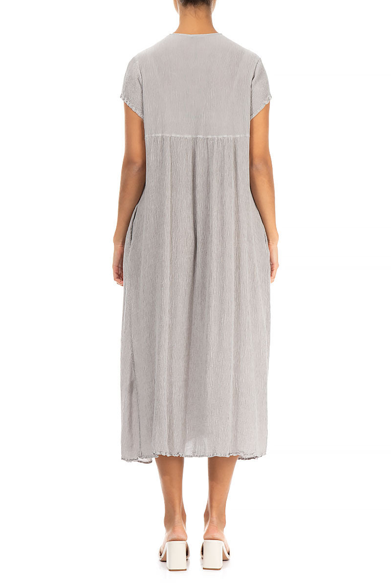 Romantic Cream Grey Silk Viscose Dress 2
