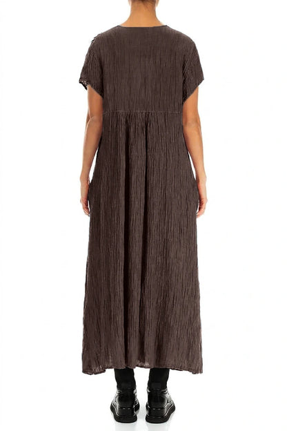 Romantic Crinkled Truffle Brown Silk Dress