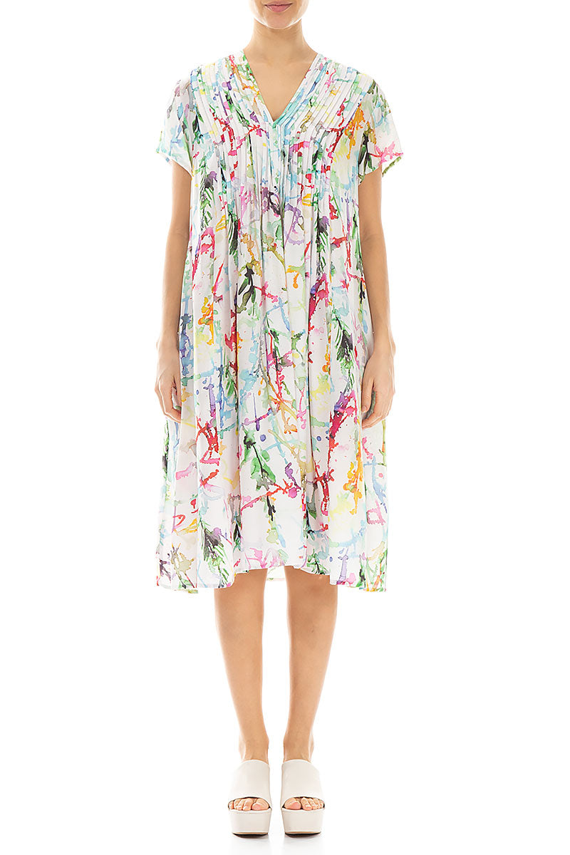 Romantic Front Tucks Colour Splash Silk Bamboo Dress 1
