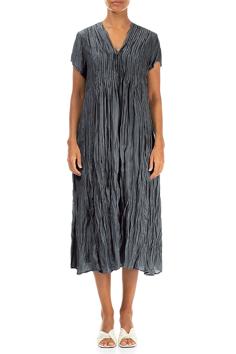 Romantic Graphite Crumpled Pure Silk Dress 1