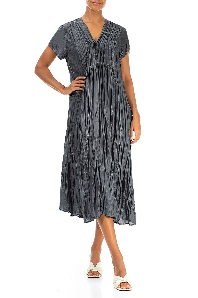 Romantic Graphite Crumpled Pure Silk Dress 4