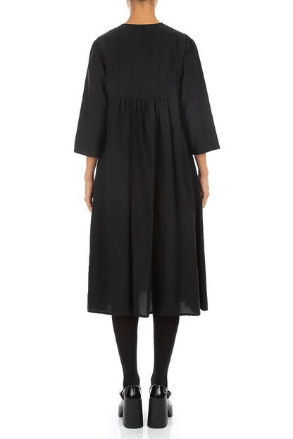 Romantic Pin Tuck Black Silk Bamboo Dress