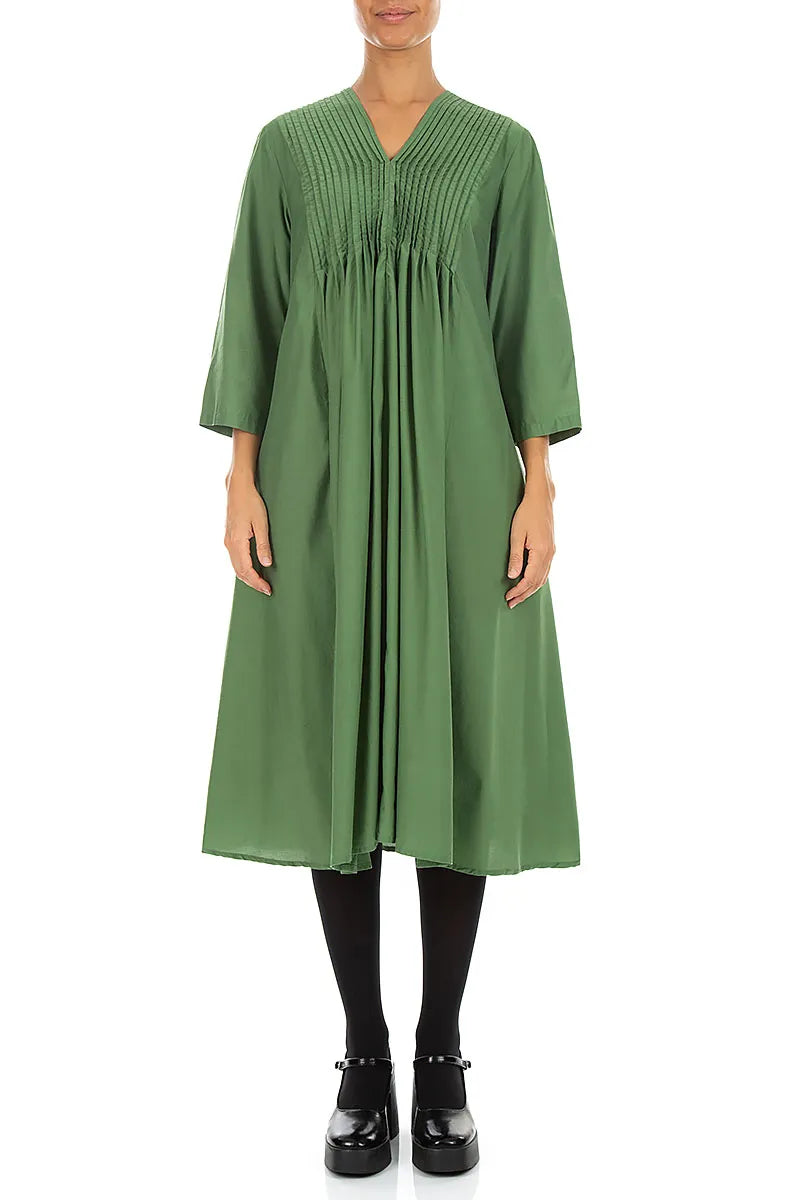 Romantic Pin Tuck Shamrock Green Silk Bamboo Dress