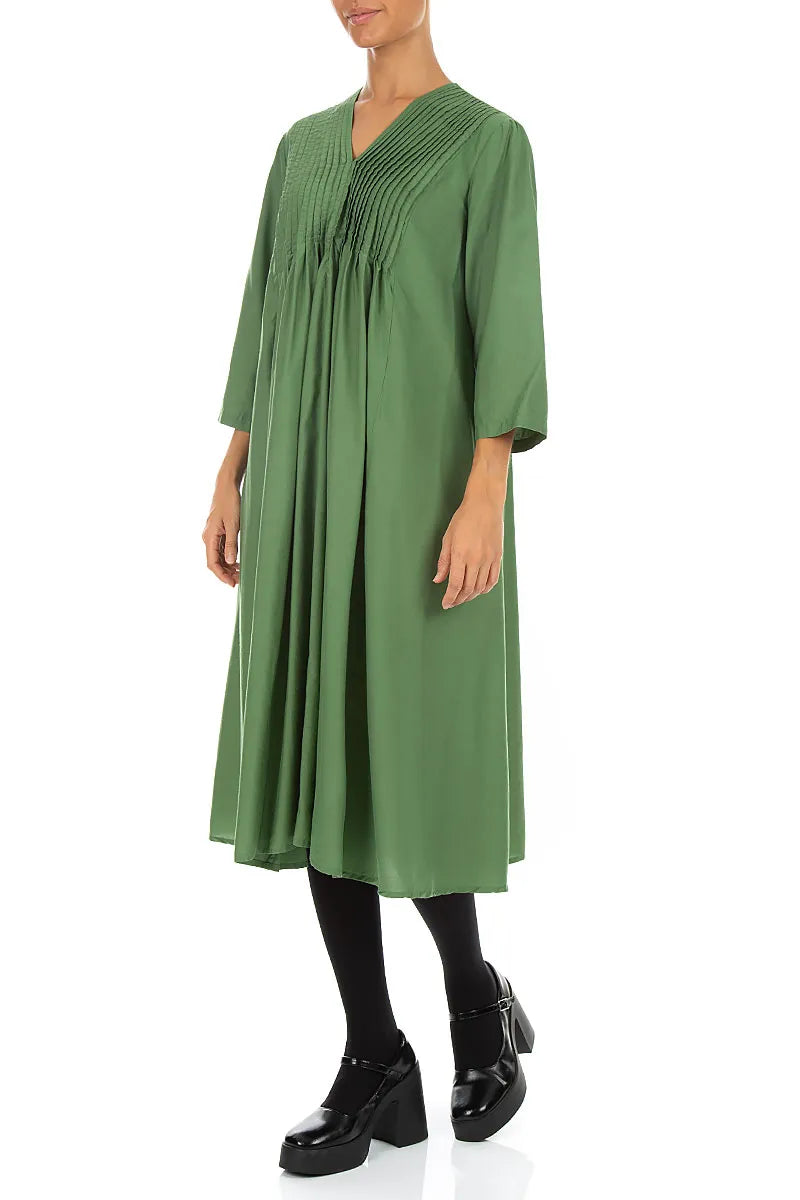 Romantic Pin Tuck Shamrock Green Silk Bamboo Dress