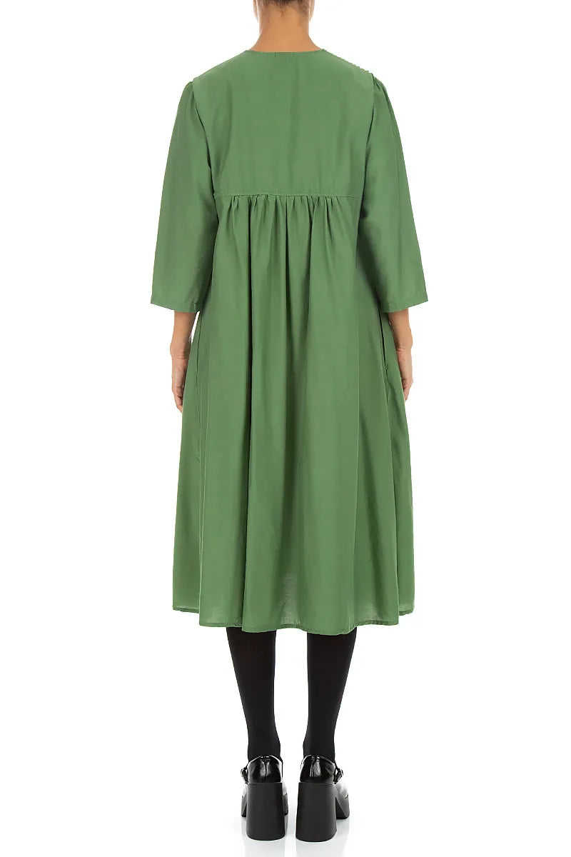 Romantic Pin Tuck Shamrock Green Silk Bamboo Dress
