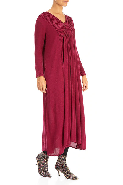 Romantisches weinrotes Kleid aus Seidenviskose