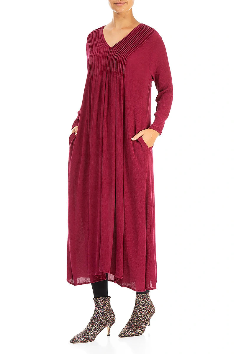 Romantisches weinrotes Kleid aus Seidenviskose
