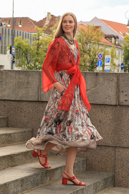 Romantic Savannah Textured Silk Midi Dress 1