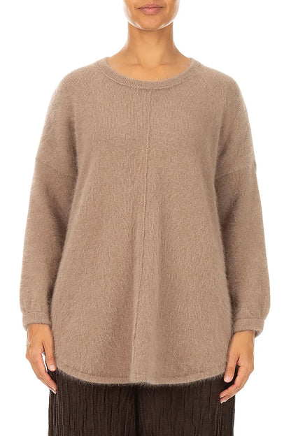 Rounded Hem Soft Taupe Angora Sweater 1